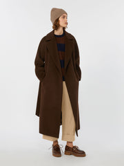 Long wool and alpaca coat - Chocolate