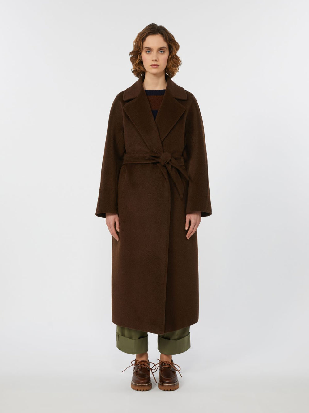 Long wool and alpaca coat - Chocolate