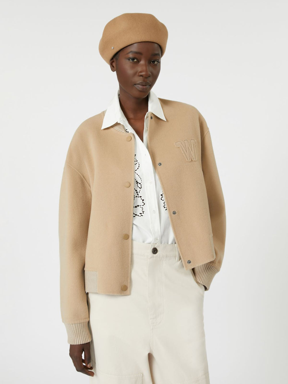 Wool-blend bomber jacket - Camel