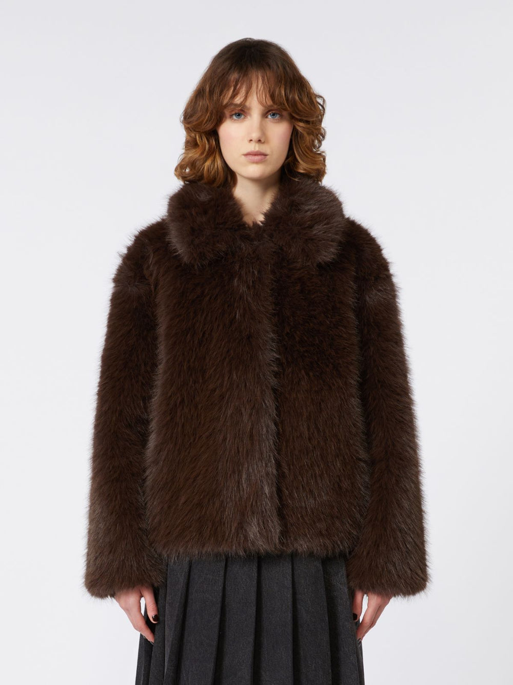 Soft-feel cropped jacket - Dark bown