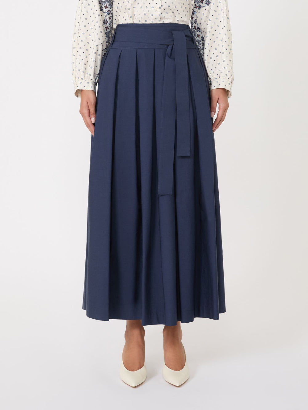 Pleated cotton skirt - Navy