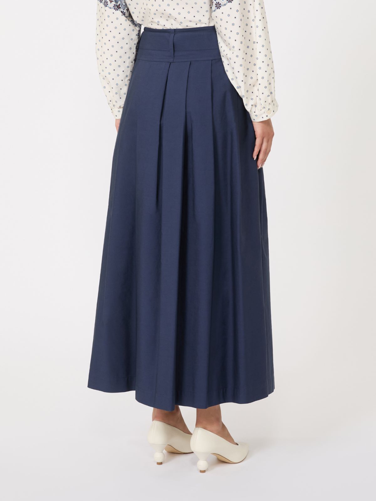 Pleated cotton skirt - Navy