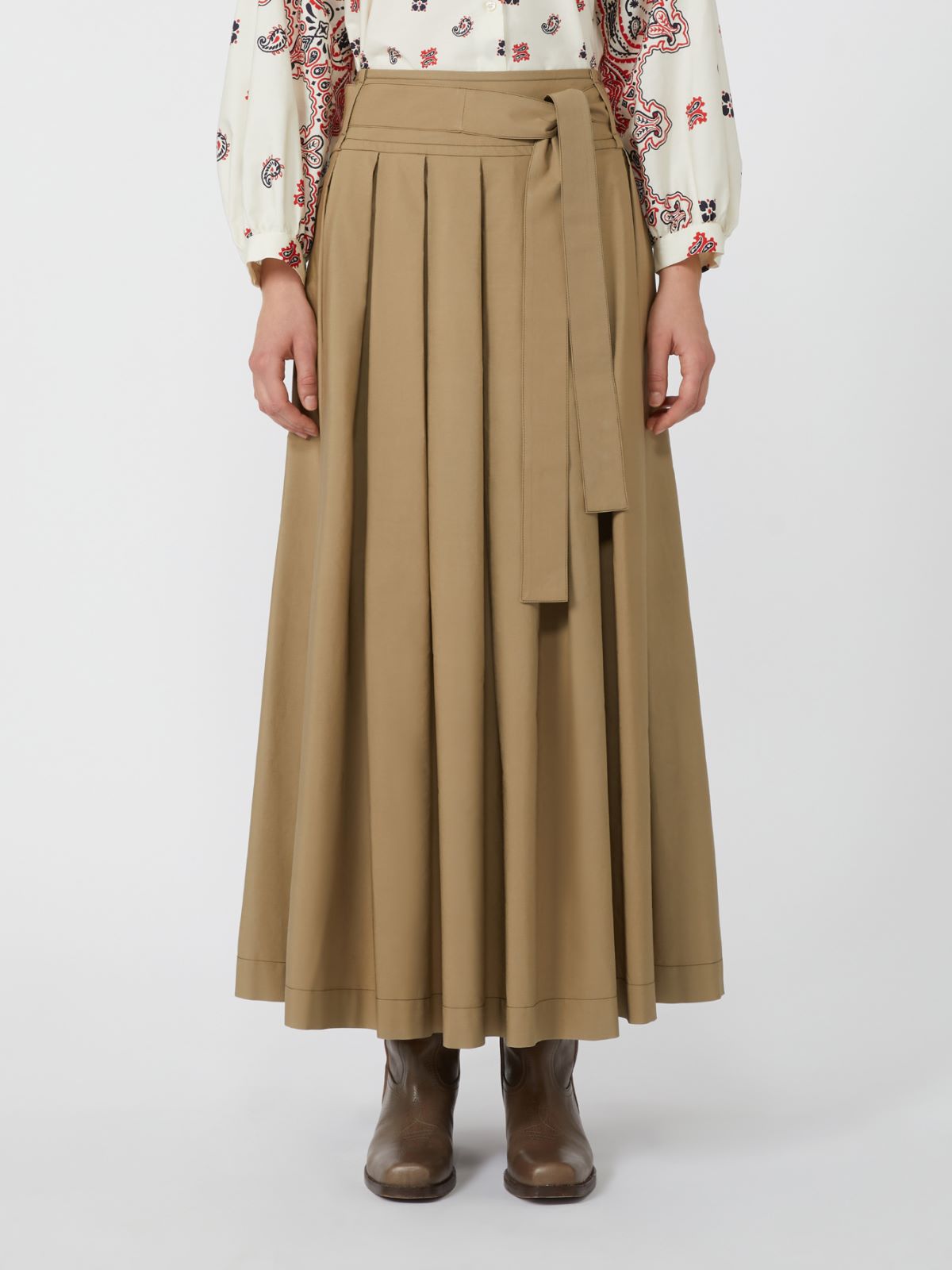 Pleated cotton skirt - Desert