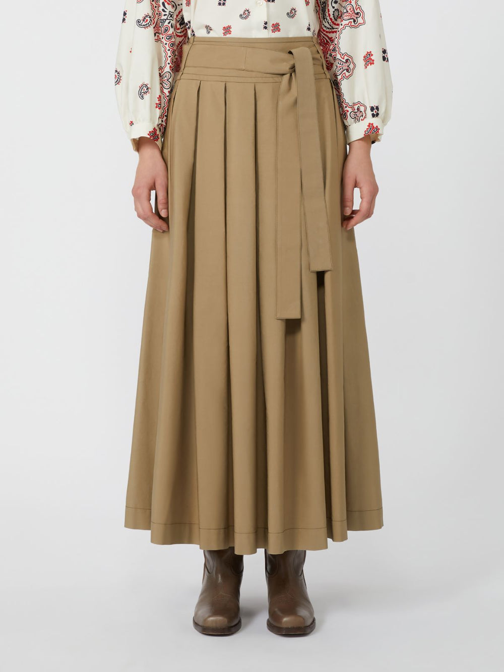 Pleated cotton skirt - Desert
