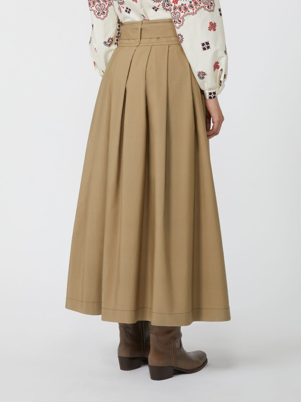 Pleated cotton skirt - Desert