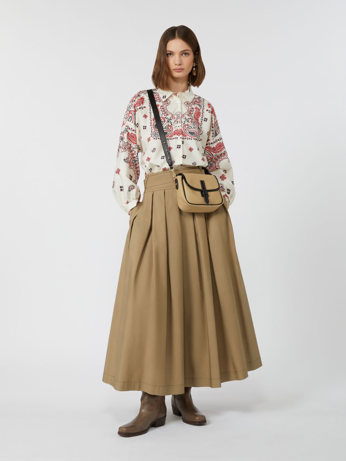Pleated cotton skirt - Desert