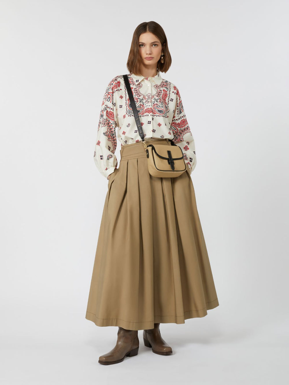 Pleated cotton skirt - Desert