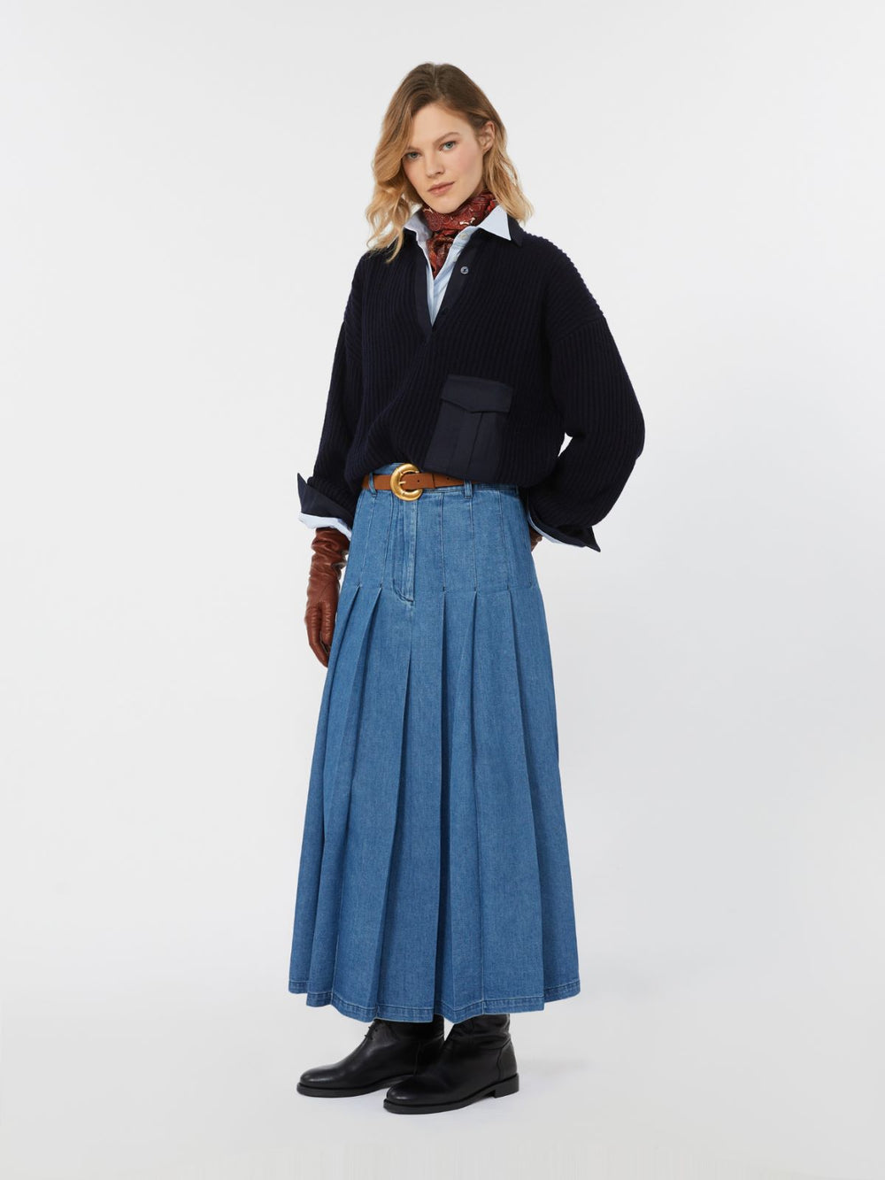 Cotton denim skirt - Navy
