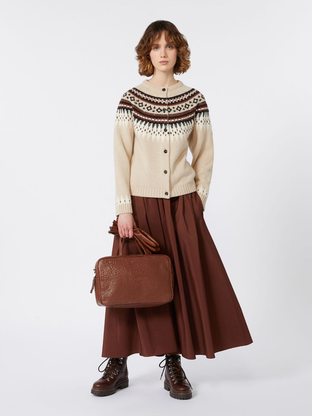 Long taffeta skirt - Dark brown