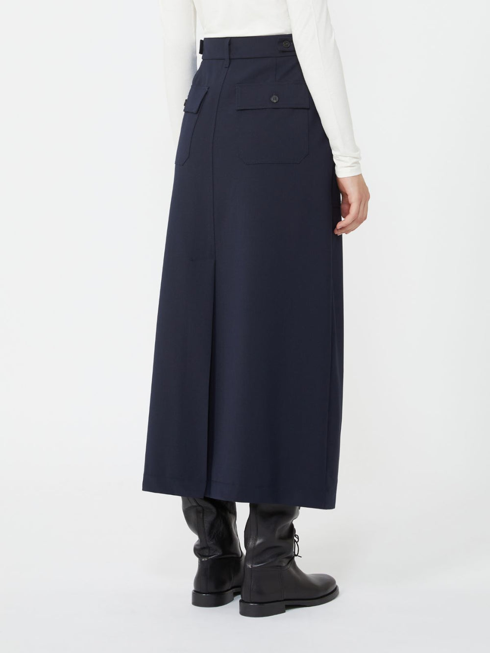 Long wool blend skirt - Navy