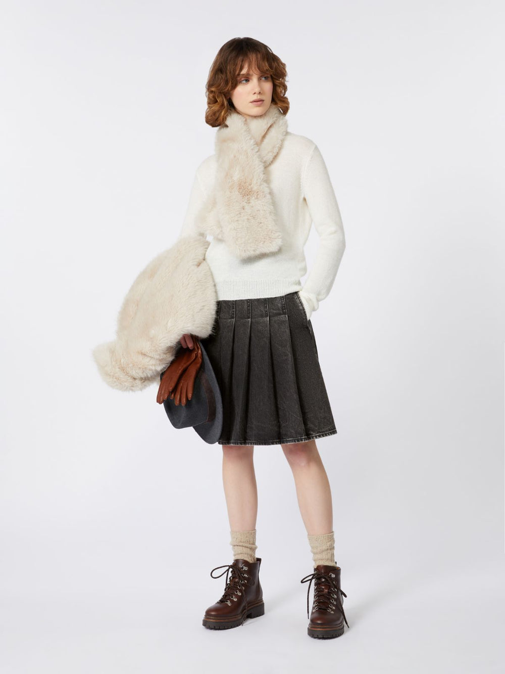 Pleated denim skirt - Black