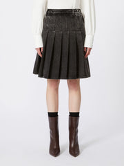 Pleated denim skirt - Black