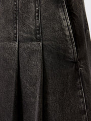 Pleated denim skirt - Black