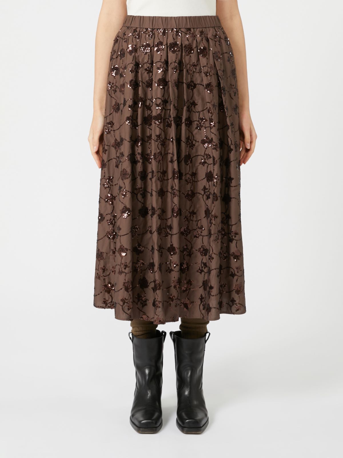 Sequinned cotton skirt - Chocolate