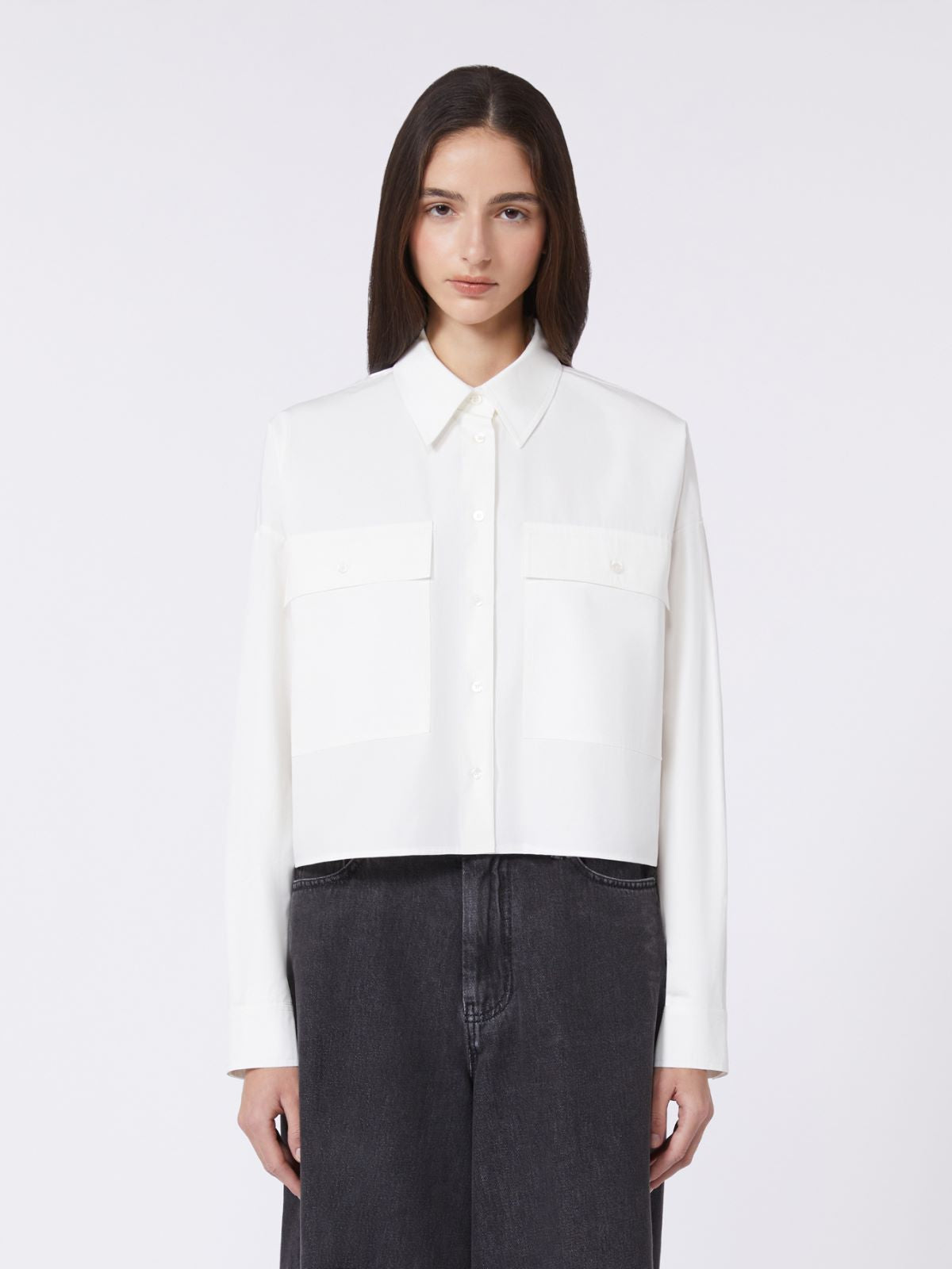 Asymmetrical washed cotton shirt - White