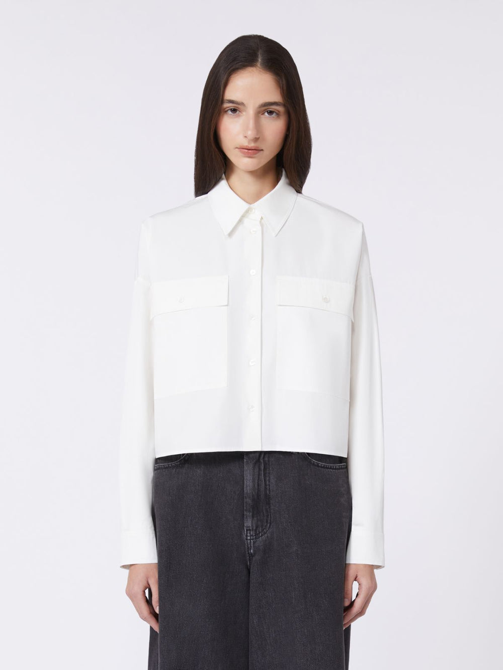 Asymmetrical washed cotton shirt - White