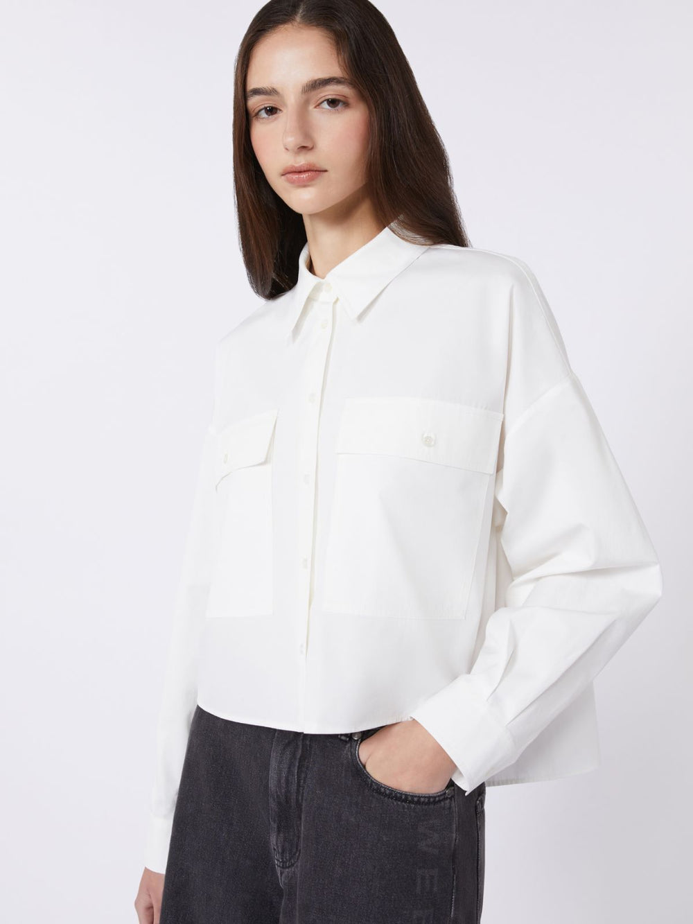 Asymmetrical washed cotton shirt - White