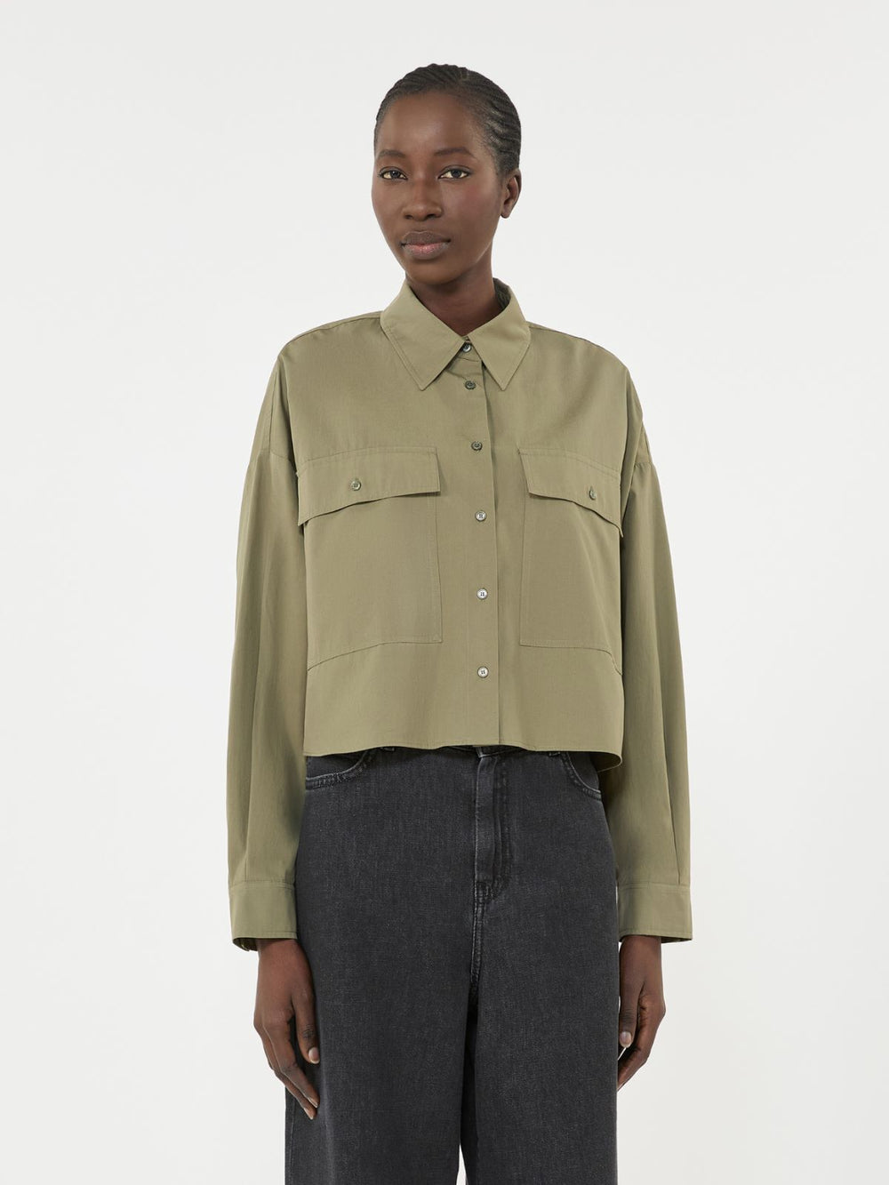 Asymmetrical washed cotton shirt - Kaki