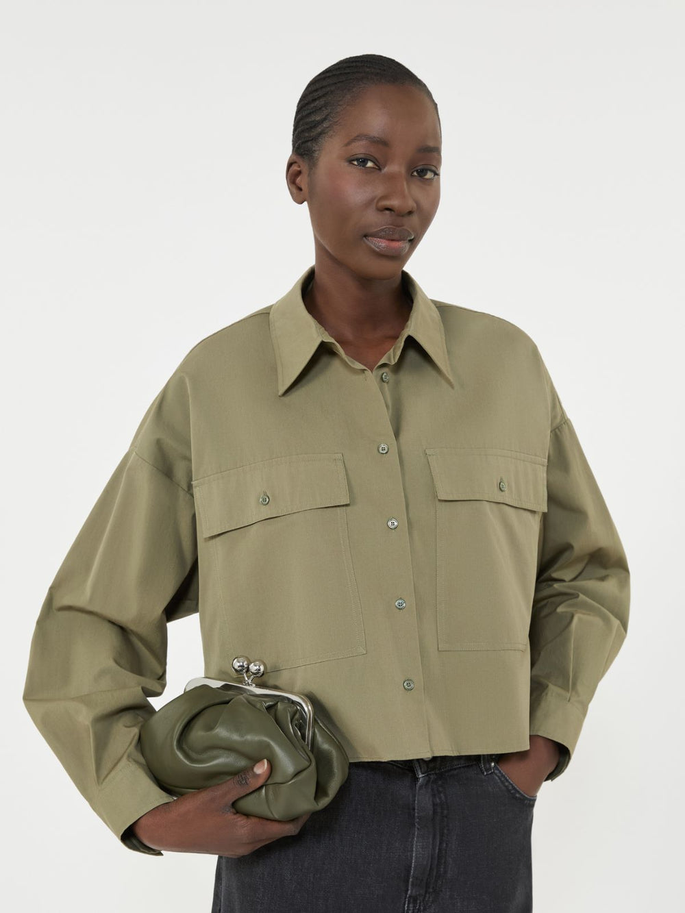 Asymmetrical washed cotton shirt - Kaki