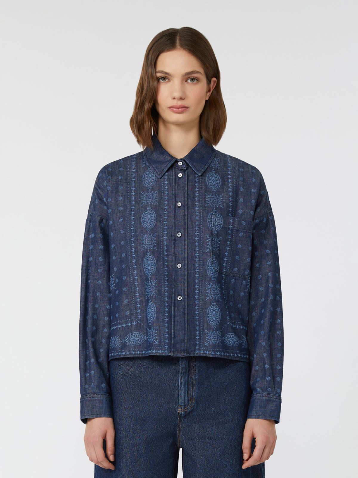 Laser-cut denim shirt - Navy