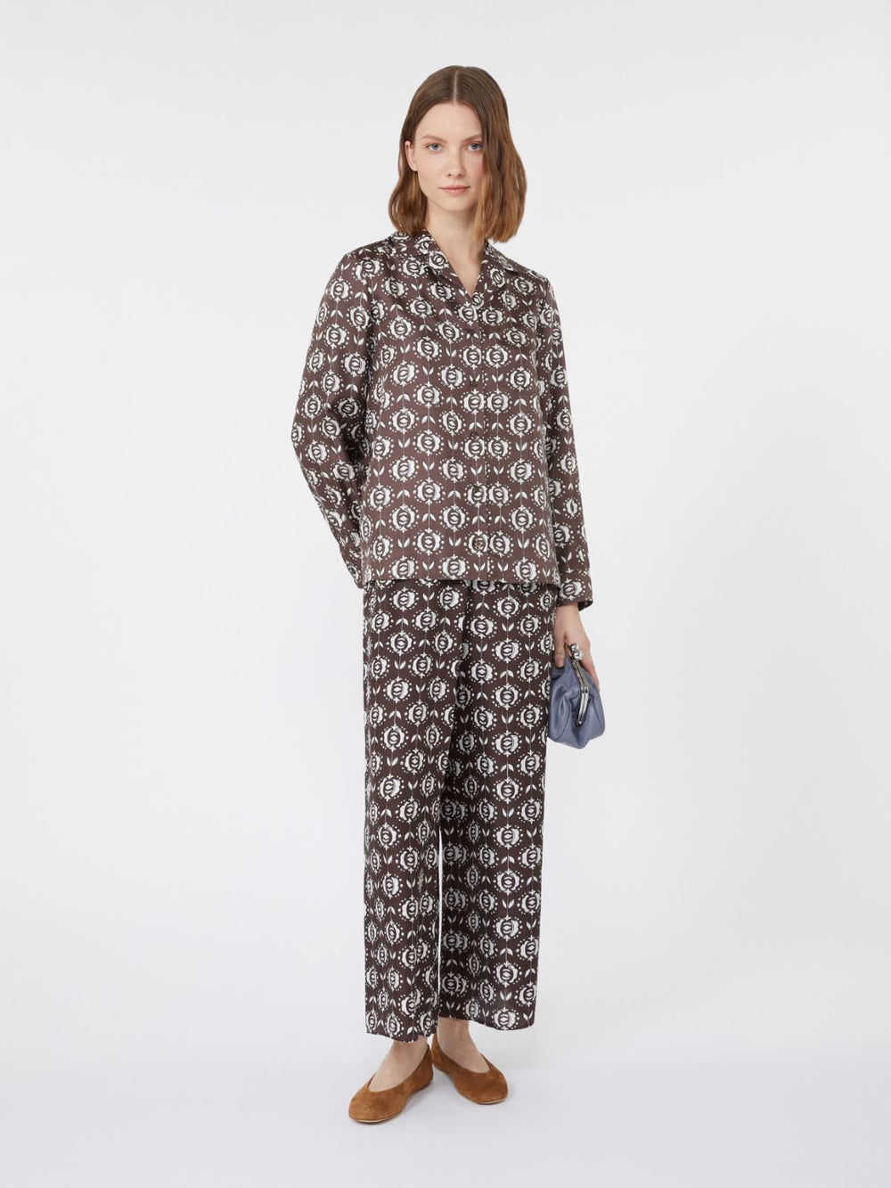 Printed silk pyjama shirt - Brown