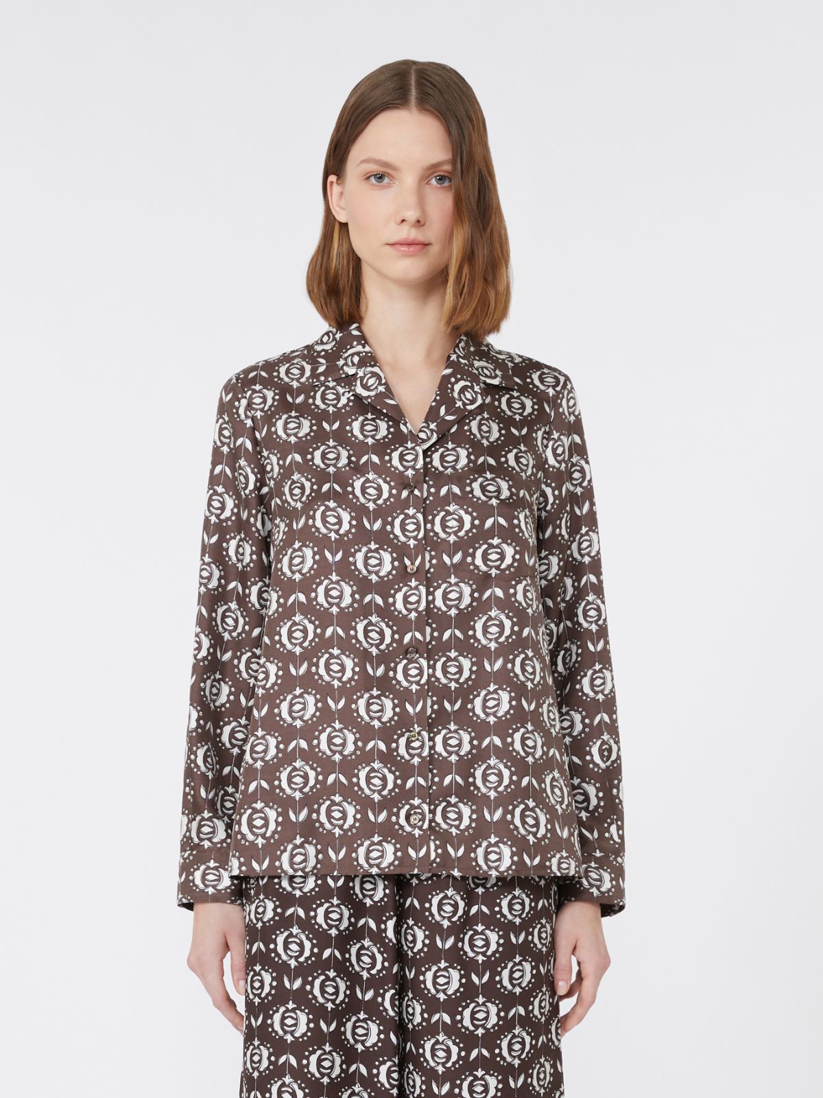 Printed silk pyjama shirt - Brown