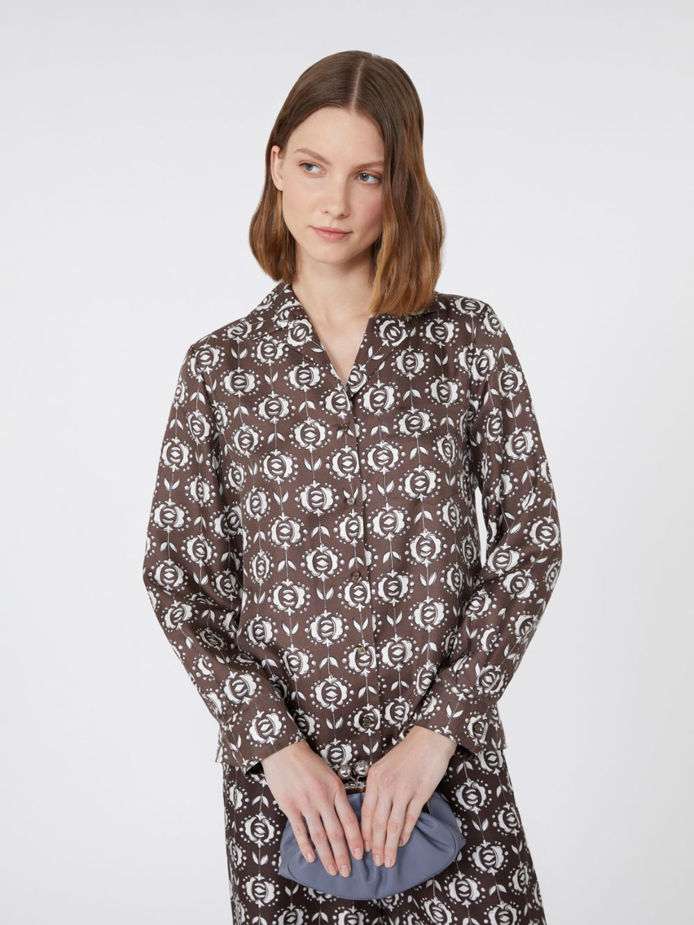 Printed silk pyjama shirt - Brown