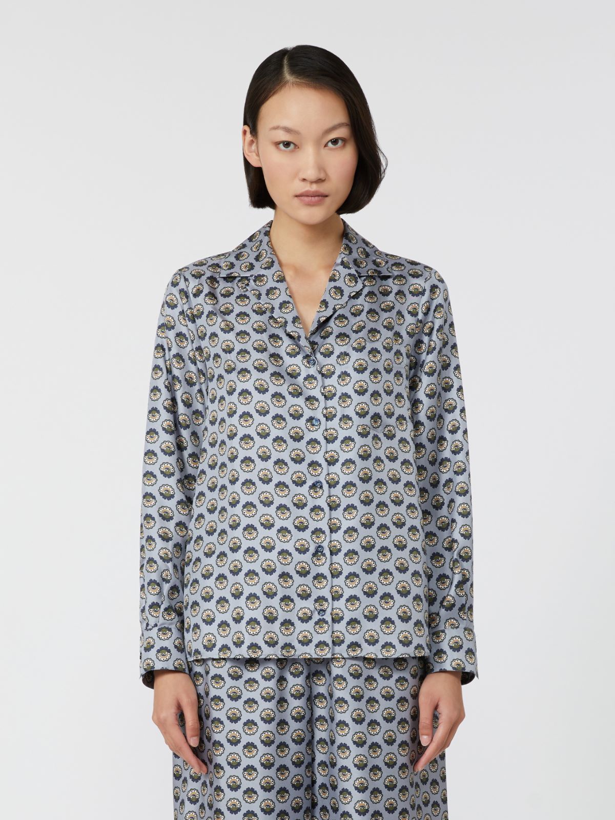 Printed silk pyjama shirt - Light blue