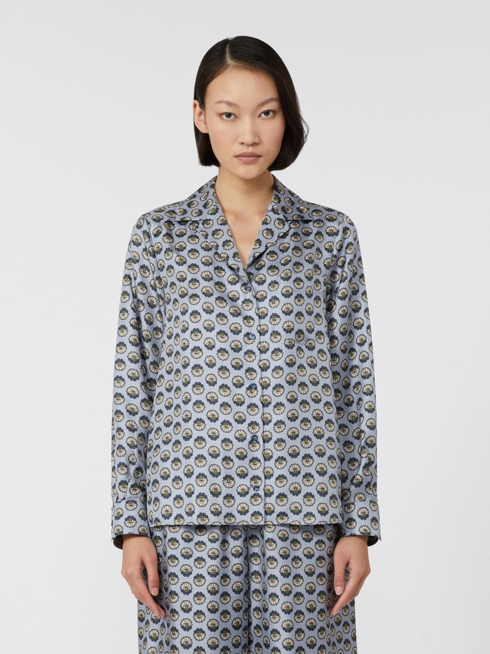 Printed silk pyjama shirt - Light blue