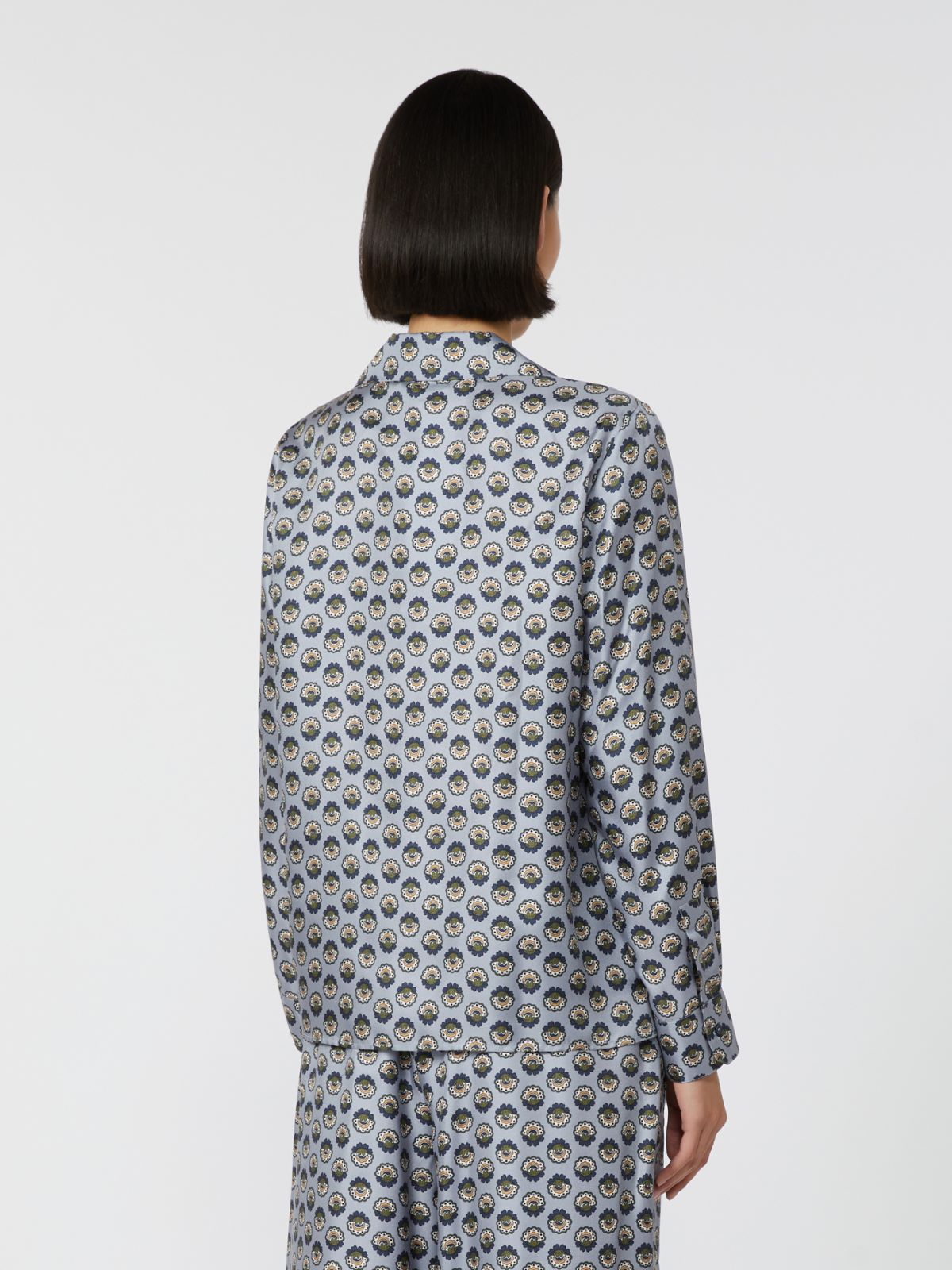 Printed silk pyjama shirt - Light blue