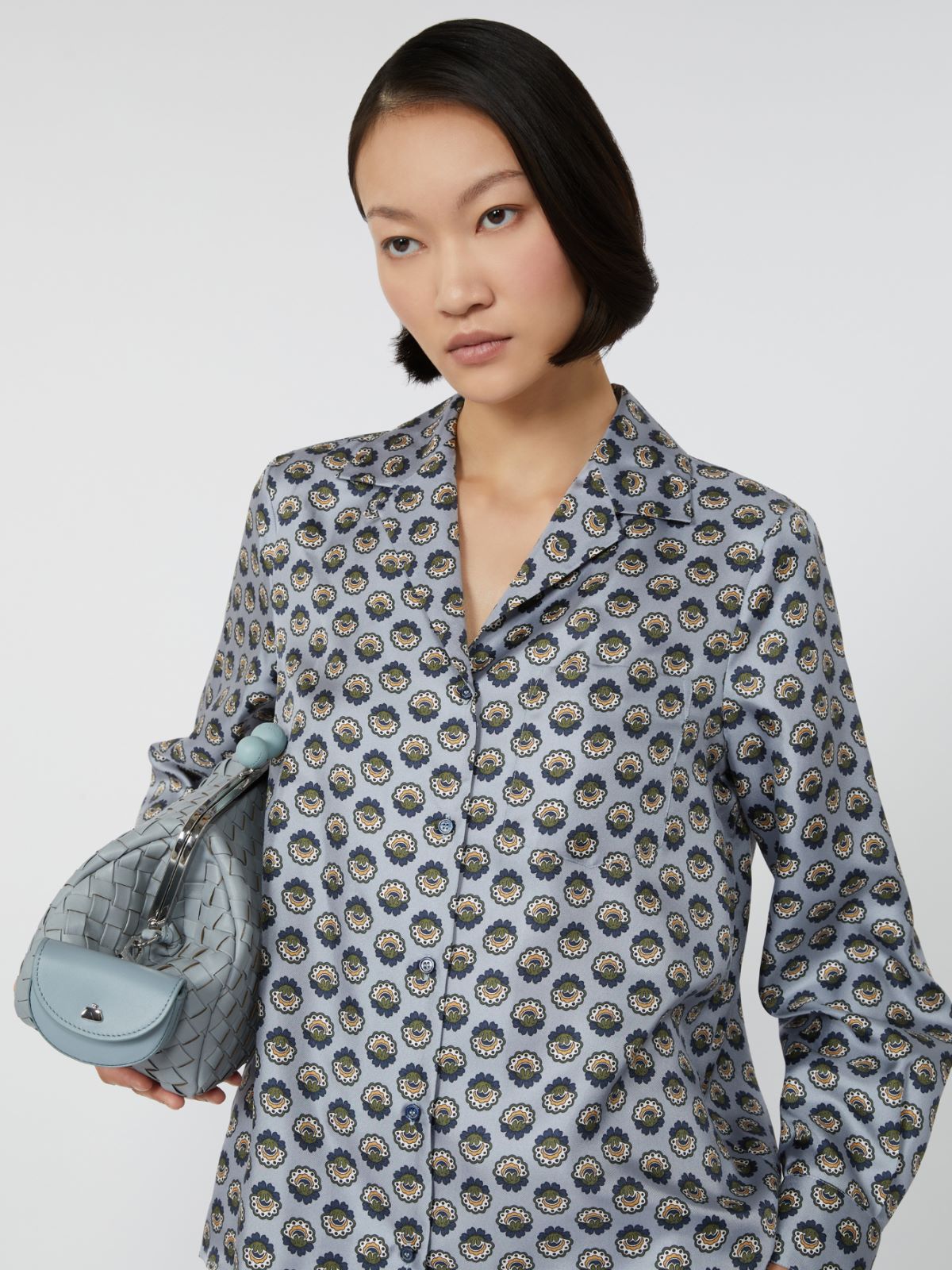 Printed silk pyjama shirt - Light blue