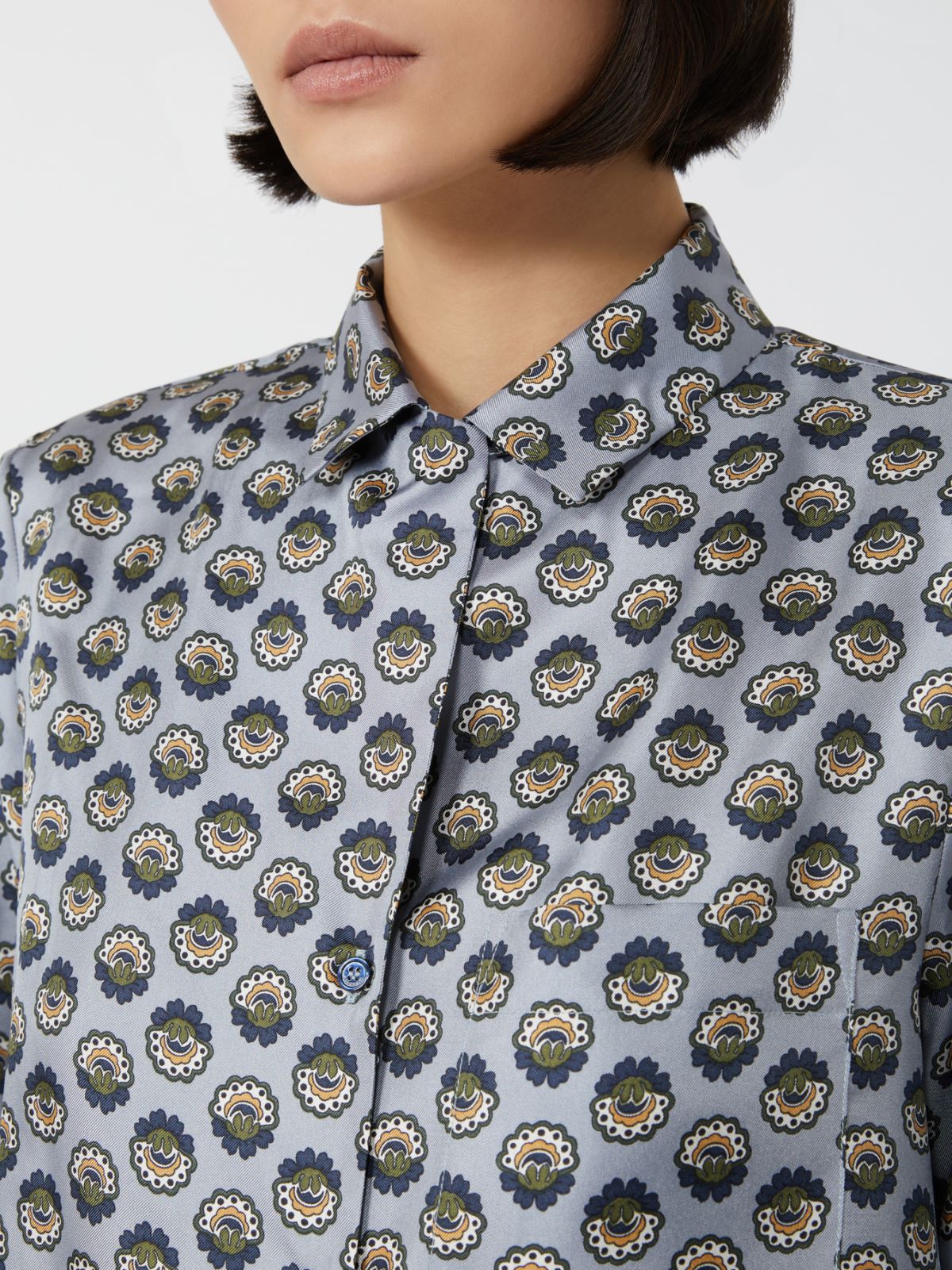 Printed silk pyjama shirt - Light blue