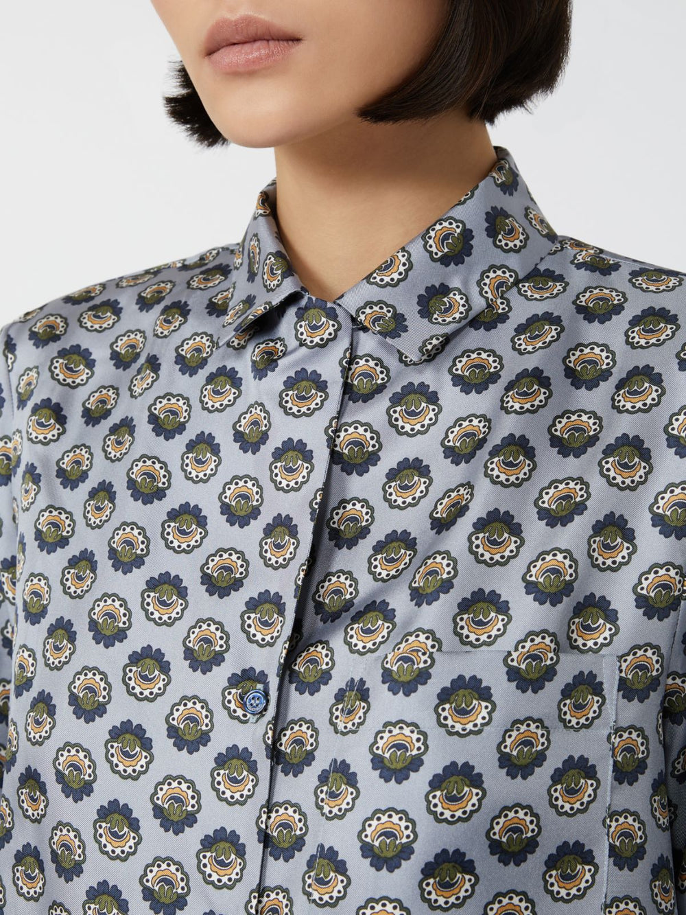 Printed silk pyjama shirt - Light blue