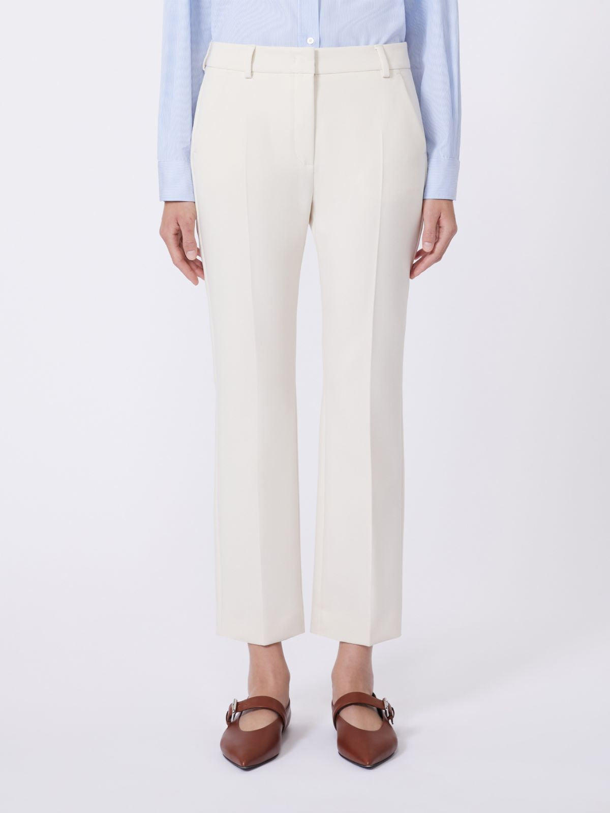 Double-faced viscose canvas trousers - Ivory