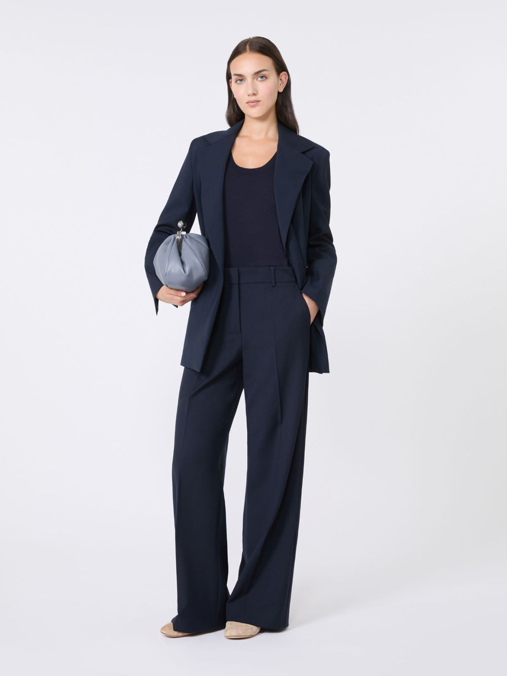 Wool palazzo trousers - Navy