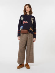 Basketweave wool and cotton trousers - Wine-coloured