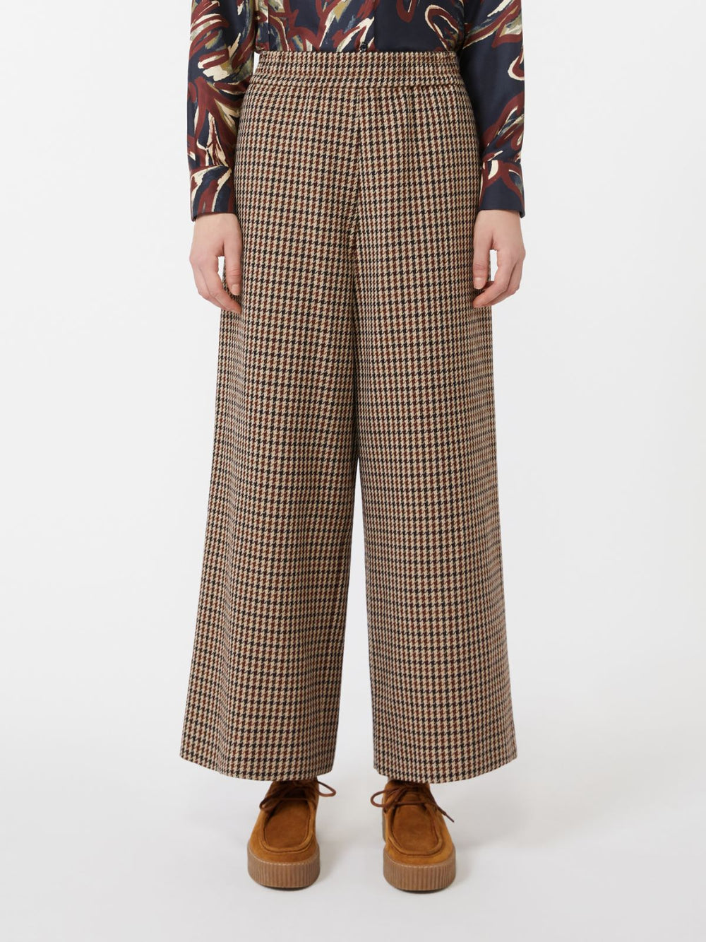 Basketweave wool and cotton trousers - Wine-coloured
