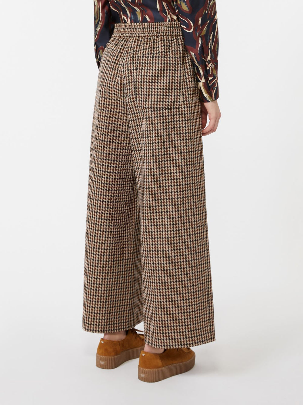 Basketweave wool and cotton trousers - Wine-coloured