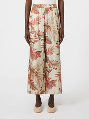 Printed silk twill trousers - Beige