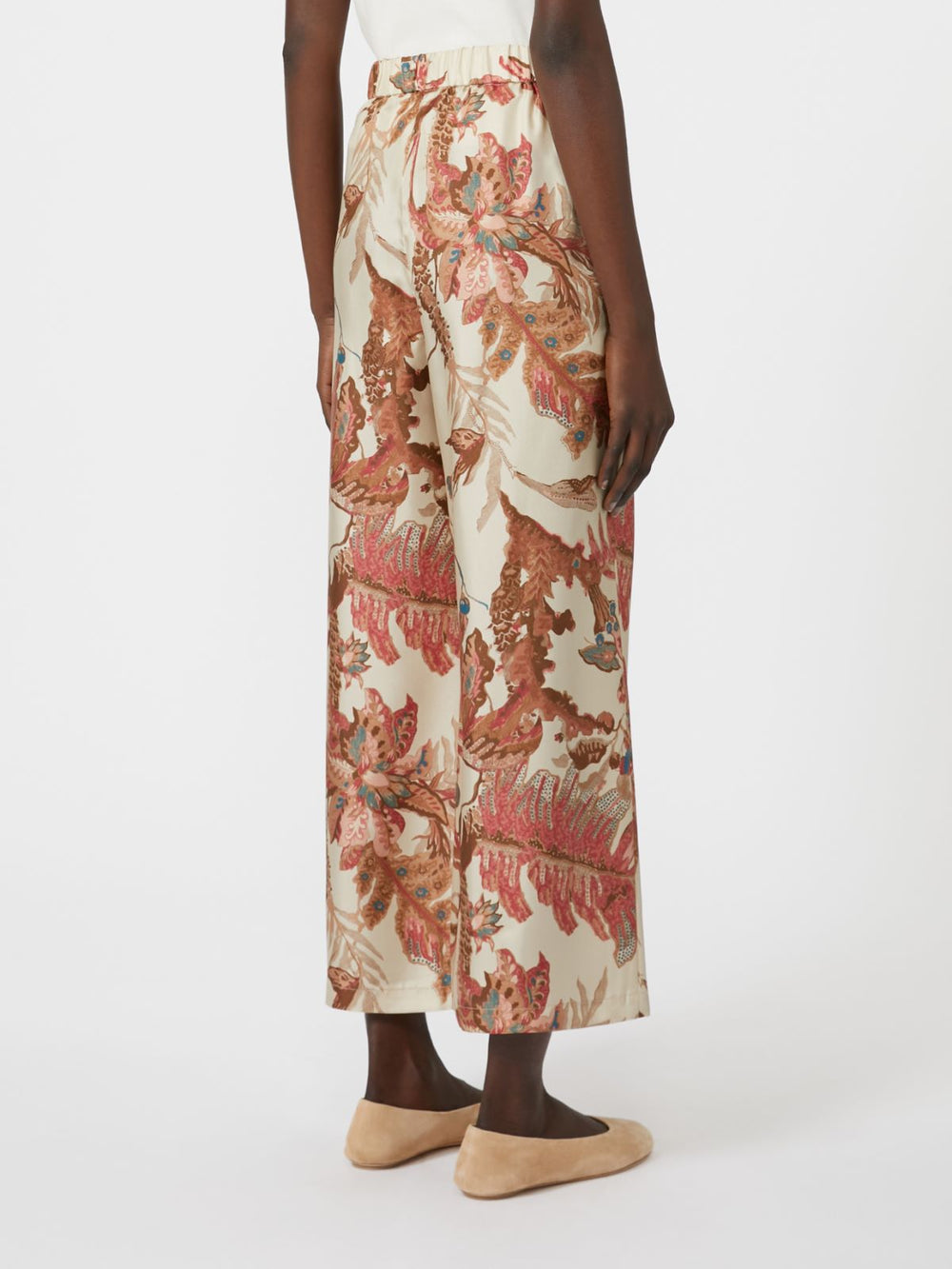 Printed silk twill trousers - Beige