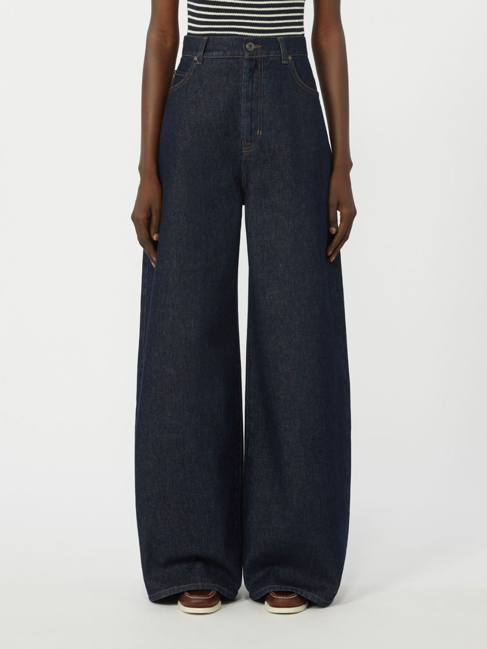 Cotton denim wide-leg jeans - Navy