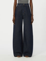 Cotton denim wide-leg jeans - Navy