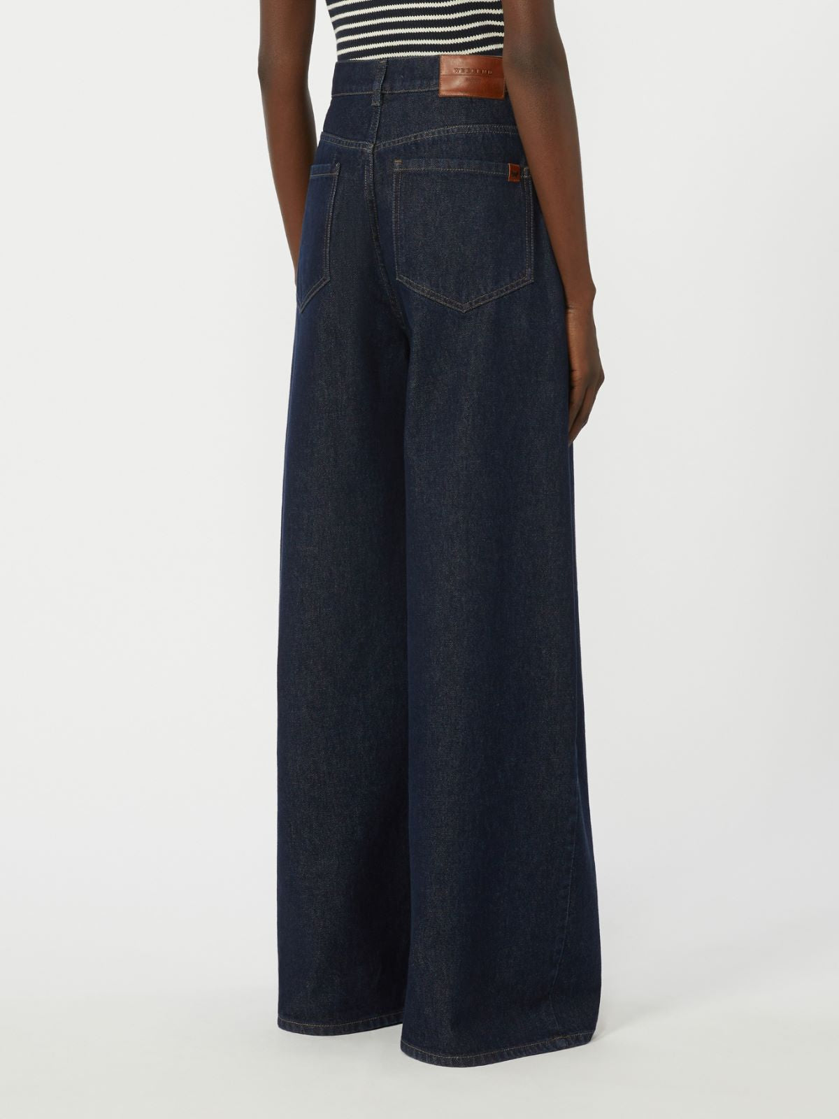 Cotton denim wide-leg jeans - Navy