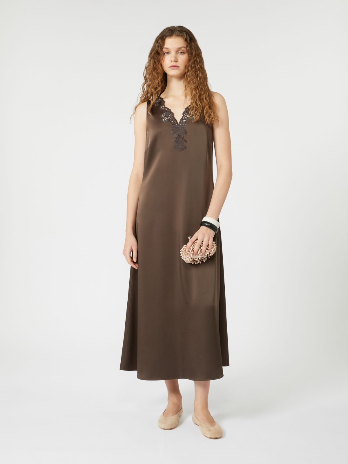 Long satin dress - Chocolate