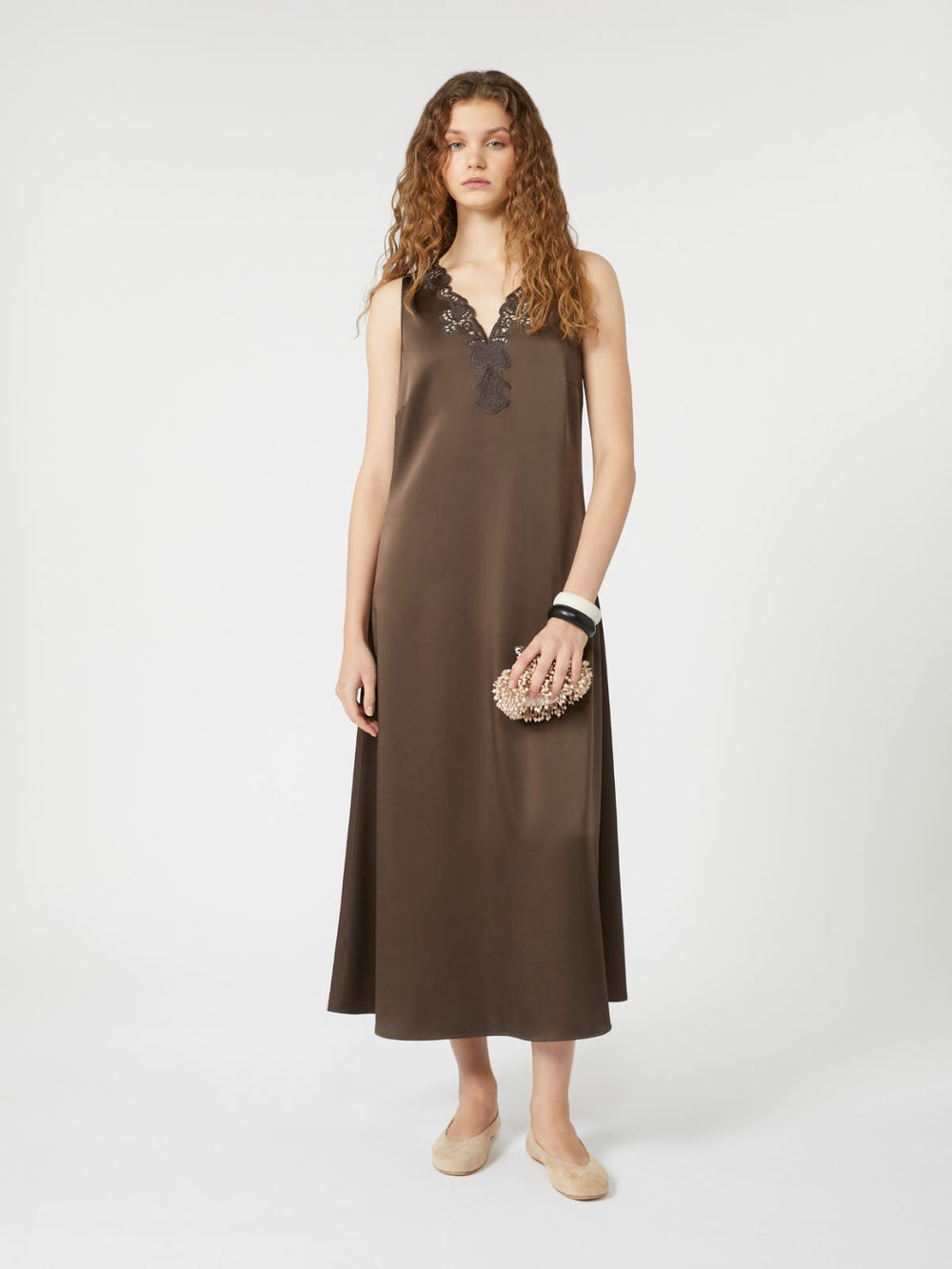 Long satin dress - Chocolate