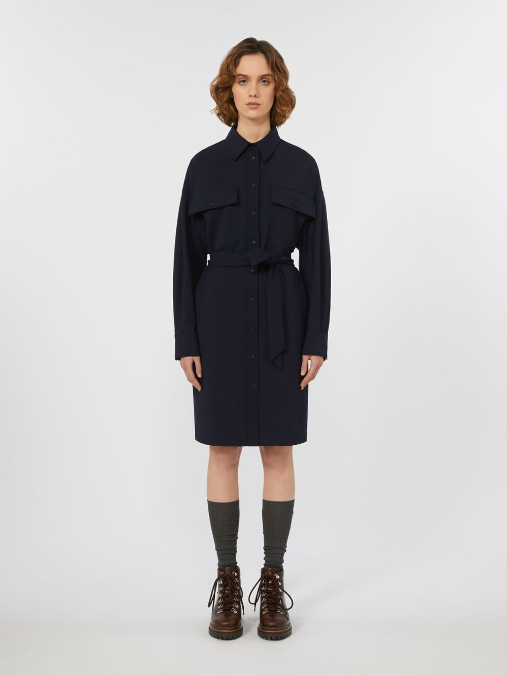 Tech wool shirt dress - Navy