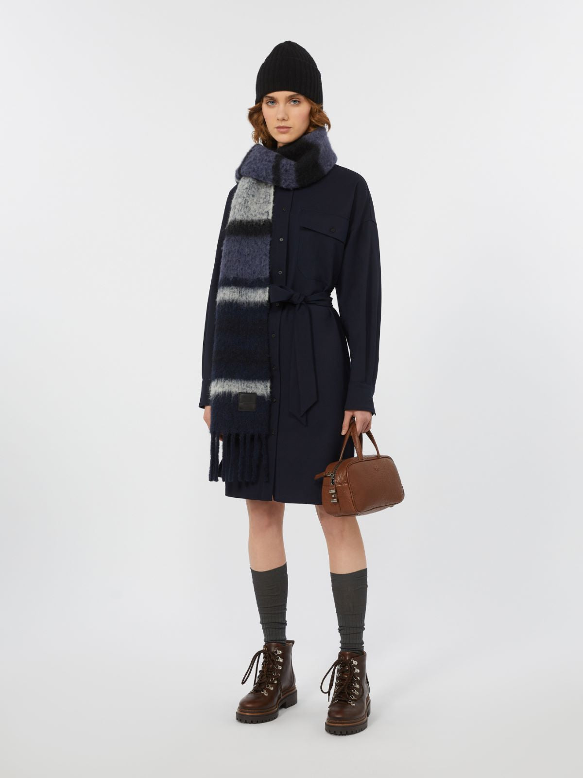 Tech wool shirt dress - Navy