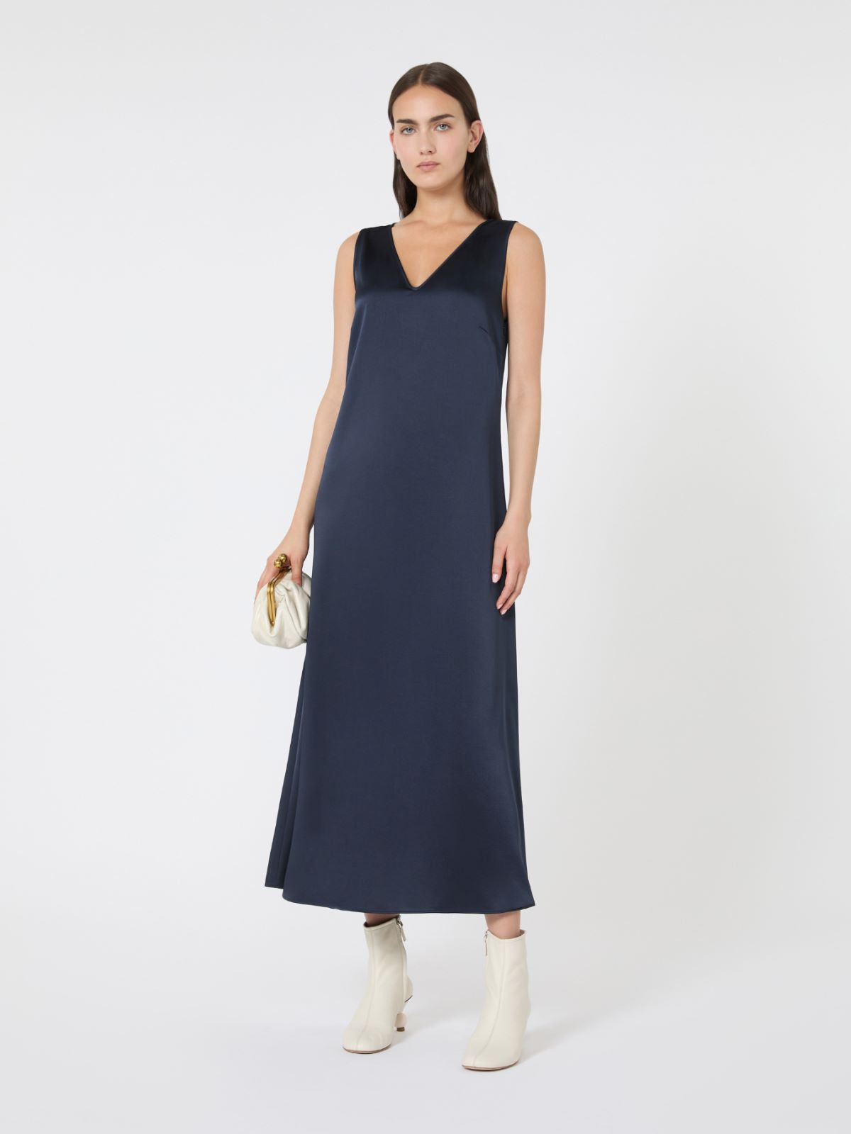 Flowing satin dress - Navy