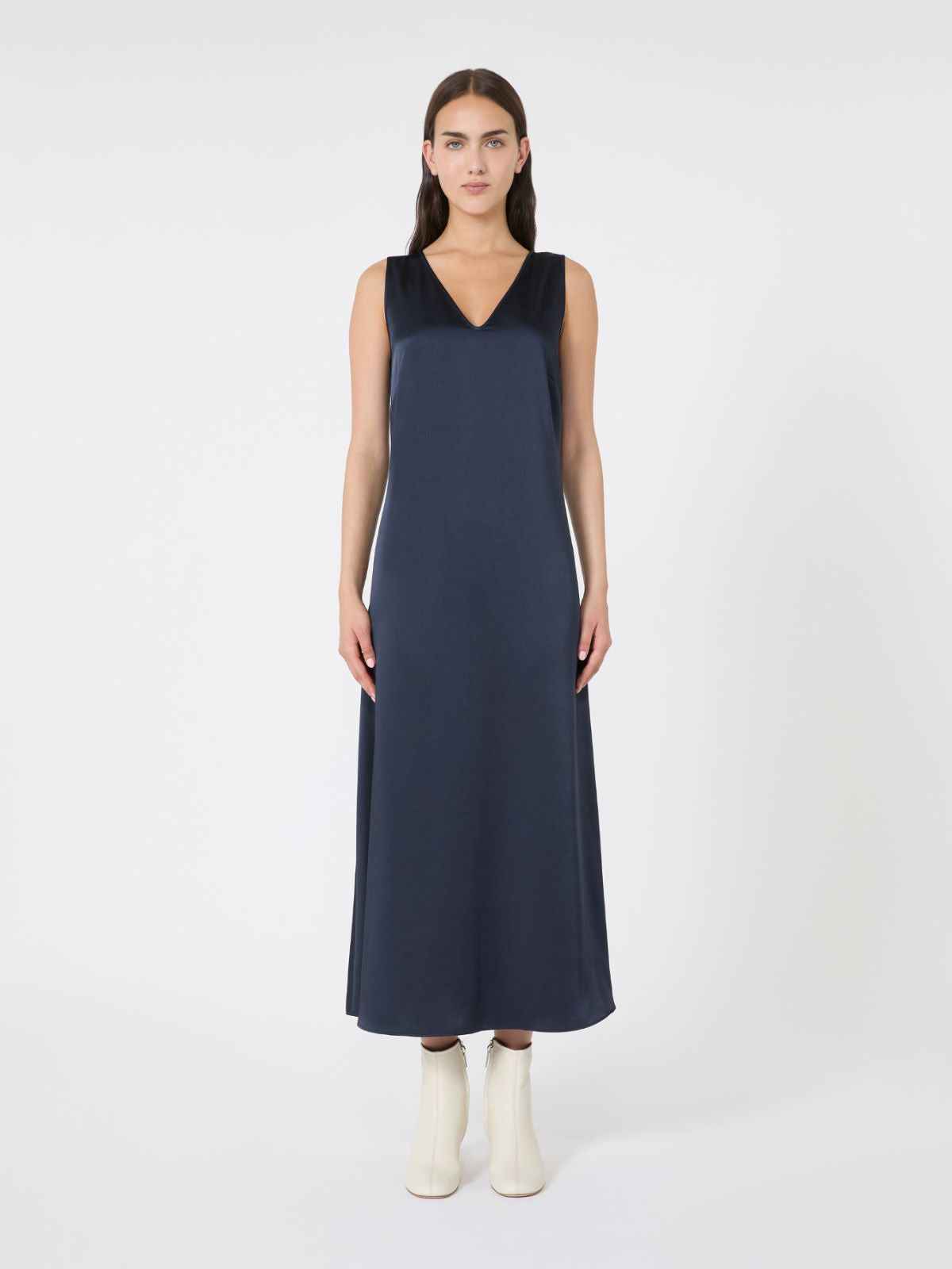 Flowing satin dress - Navy
