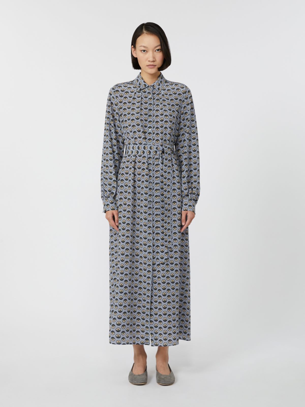 Printed silk shirt dress - Avio